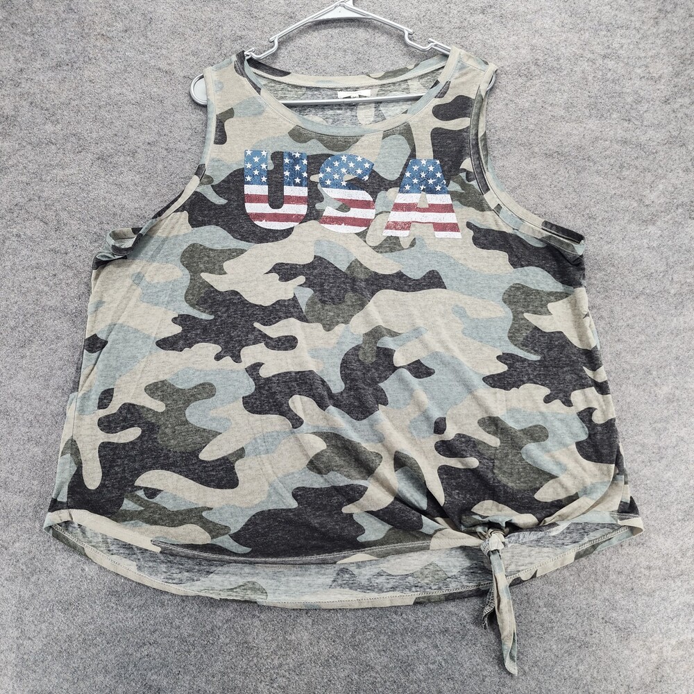Maurices Shirt Womens 2 Green Camo Sleeveless Tie Front USA